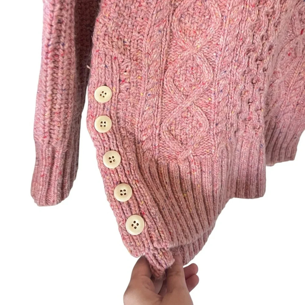 Alex Mill Side Button Aran Cable Knit Merino Wool Sweater - Picture 5 of 9